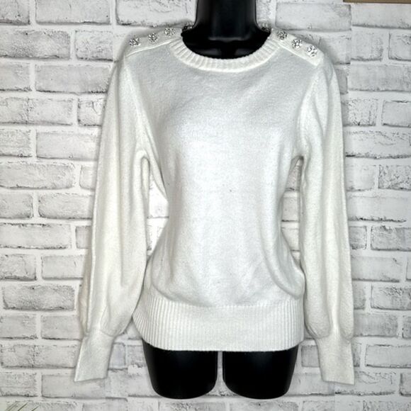 Crown & Ivy Rhinestone Crewneck Sweater Size Medium - Picture 1 of 7